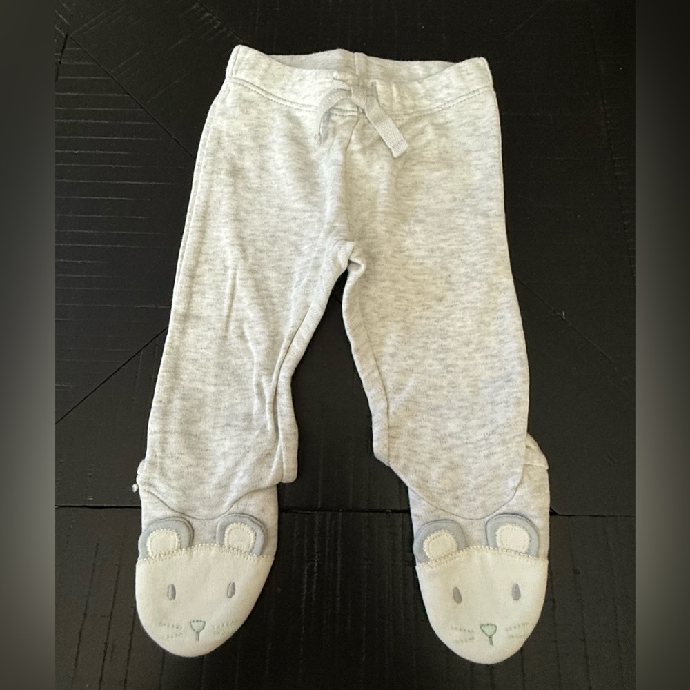 NWT Gymboree Gray Baby Footed Pants with Mouse Design and Ears
